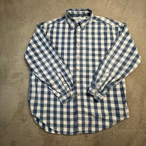 Vintage Mens Shirt Gingham XL Blue White World Island Buffalo Check 100% Cotton